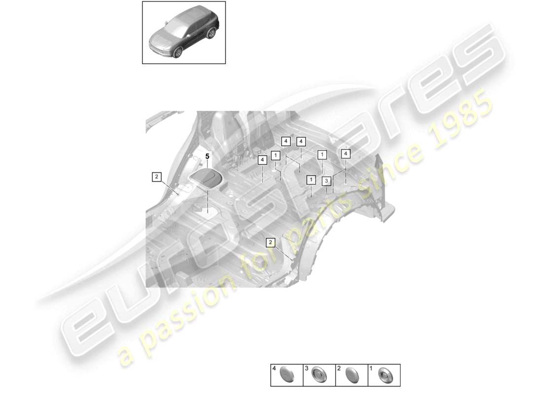 porsche 2024 (cayenne e3 pa) bungs inner underbody rear part diagram