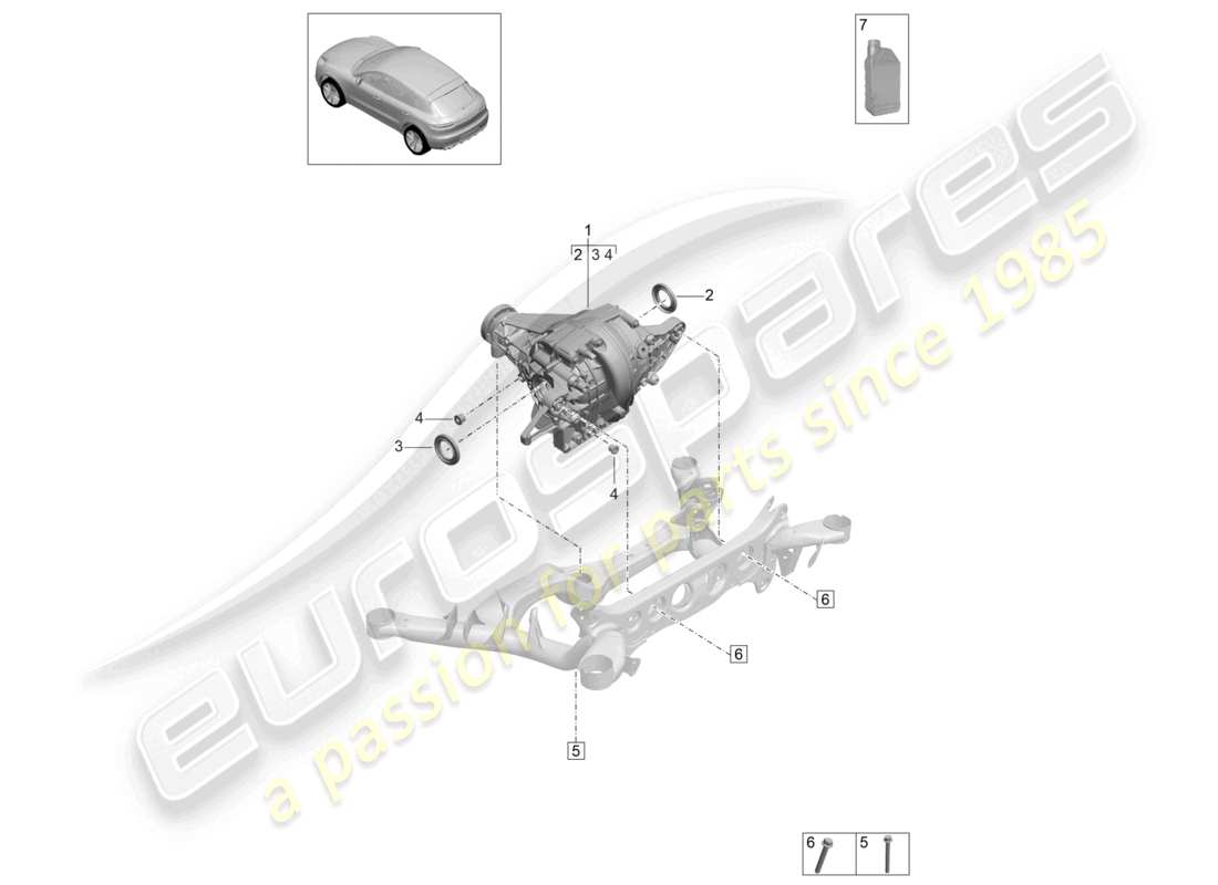 porsche 2024 (macan) rear axle differential for models with no differen- tial lock part diagram