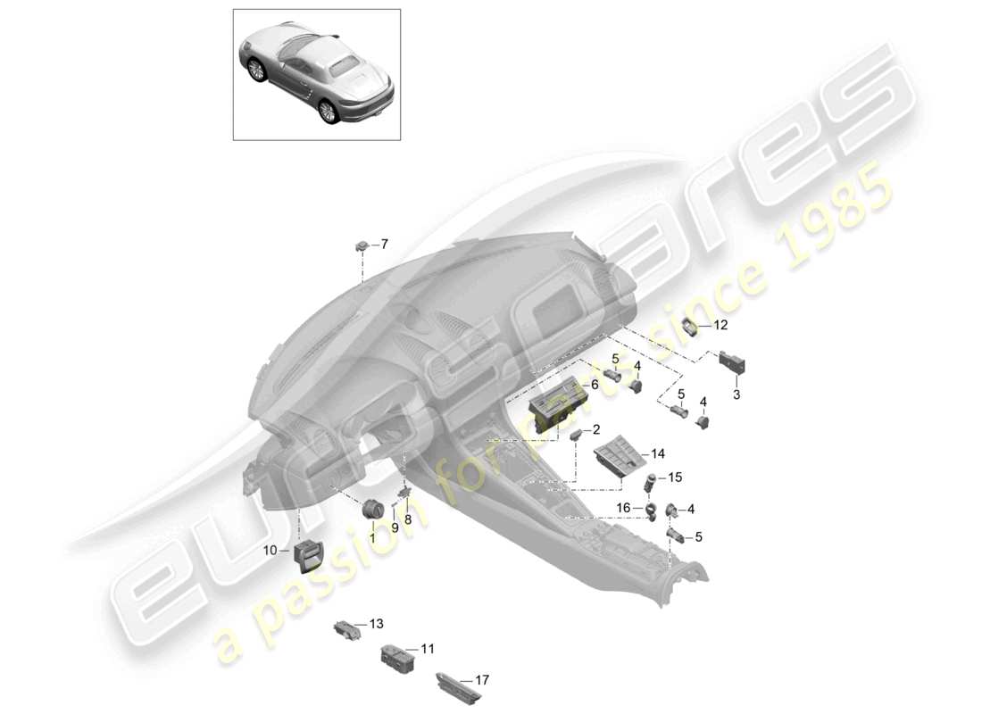 porsche 2021 (718 boxster) switch control panel air conditioning parts diagram