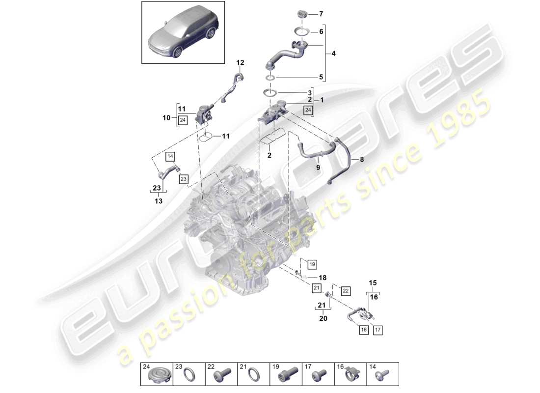 porsche 2021 (cayenne e3 9ya/9yb) ventilation for cylinder block oil separator part diagram