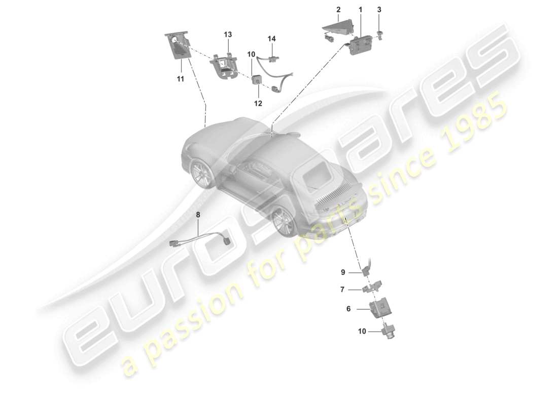 porsche 2020 (992-1 turbo / s) front camera for driver assistance programs reversing camera real top view parts diagram