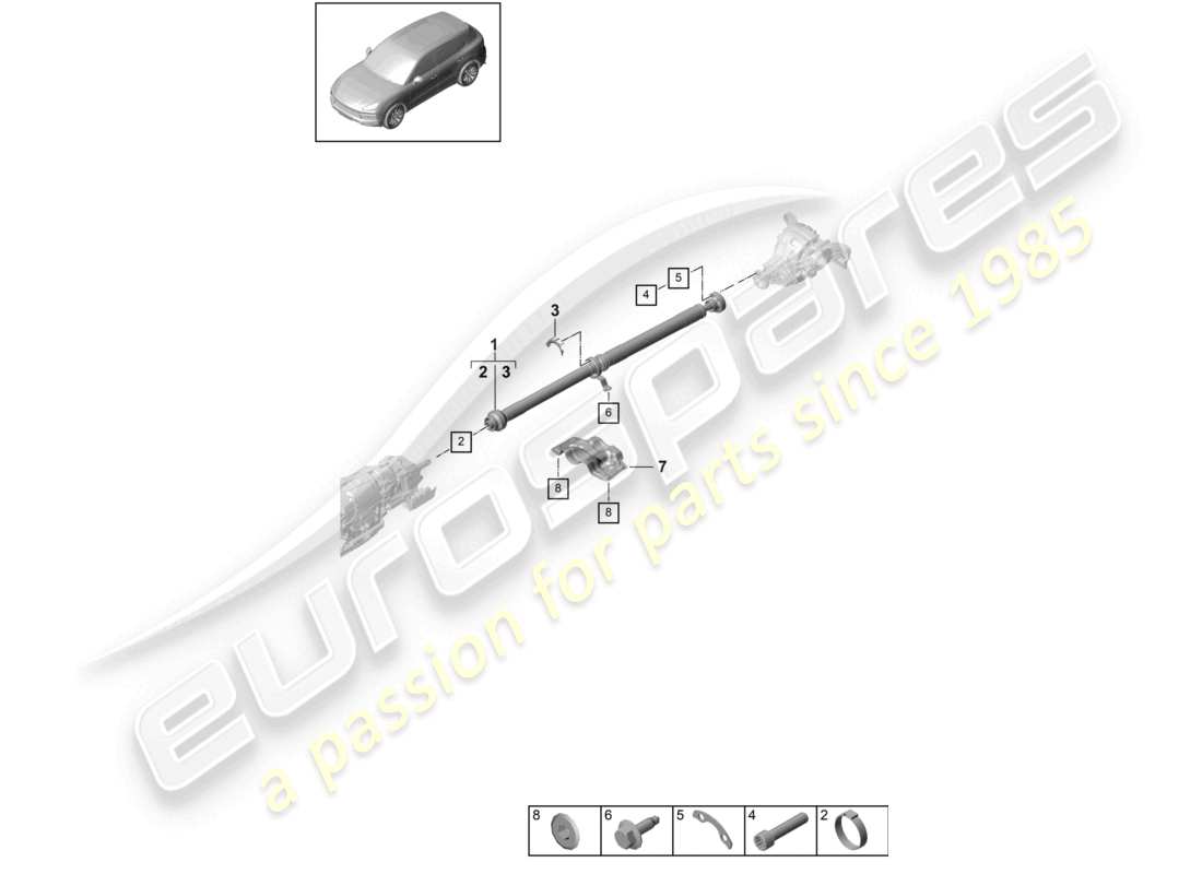 porsche 2021 (cayenne e3 9ya/9yb) cardan shaft part diagram