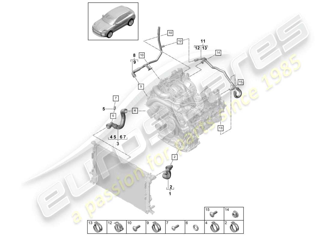 porsche 2023 (macan) coolant cooling system front end part diagram