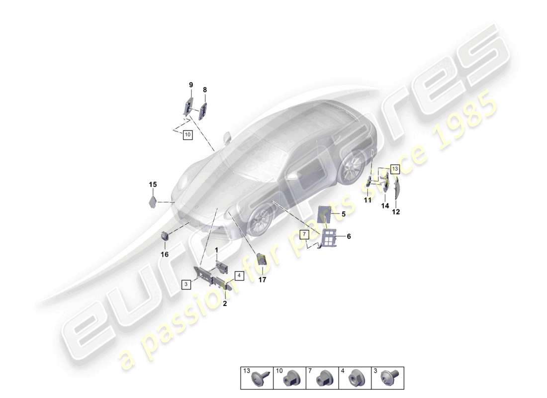 porsche 2025 (992-2) control units control unit for driver assist systems control unit for thermomanagement control unit (bcm) for conv. system & ob power supply control unit for lane change assist control unit for opening garage door control unit for object detection parts diagram