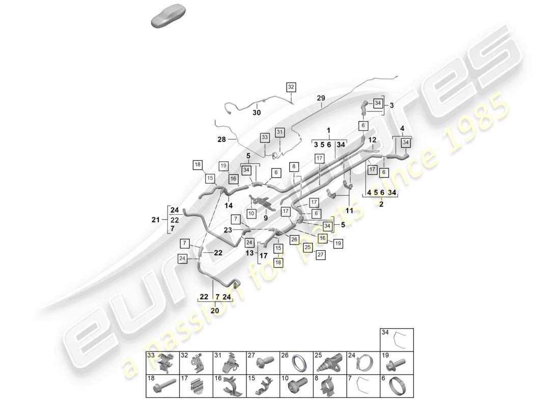 porsche 2025 (992-2) coolant cooling system front end parts diagram