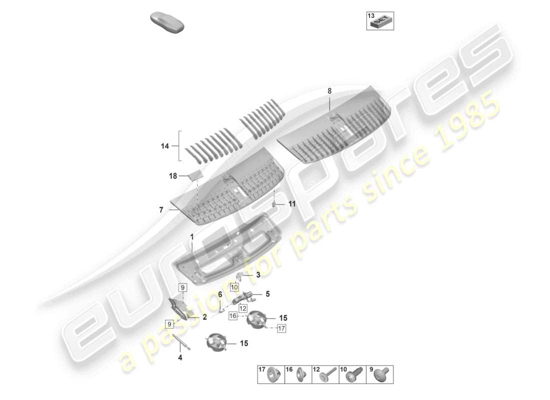porsche 2023 (992-1) tailgate/boot lid parts diagram