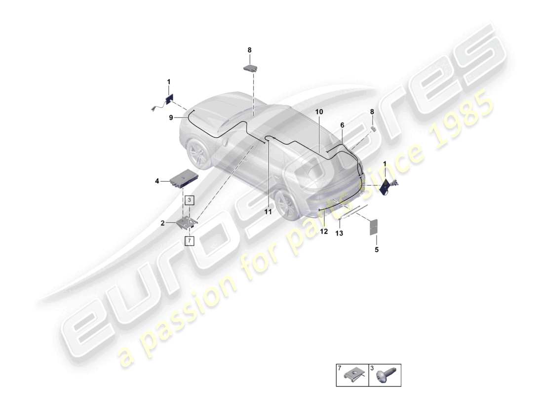 porsche 2024 (cayenne e3 pa) aerial rear multimedia system telephone aerial part diagram