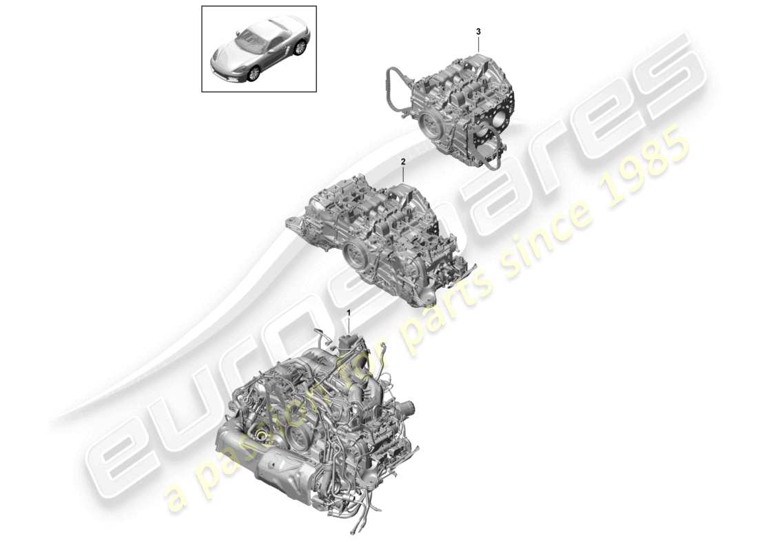 porsche 2021 (718 boxster) replacement engine for vehicles with a petrol particulate filter but without: clutch plate - pdk - gearbox but without: flywheel manual gearbox included compressor air conditioning parts diagram