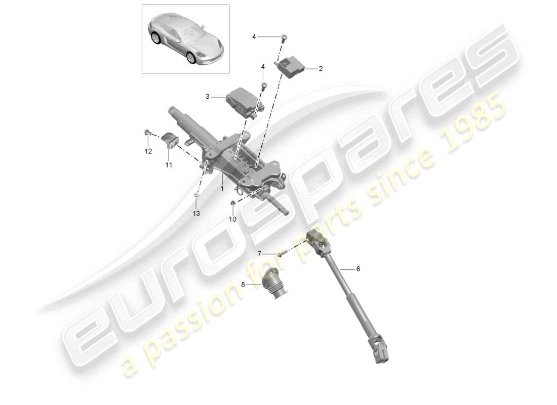 porsche 2026 (718 cayman) steering column intermediate steering shaft parts diagram