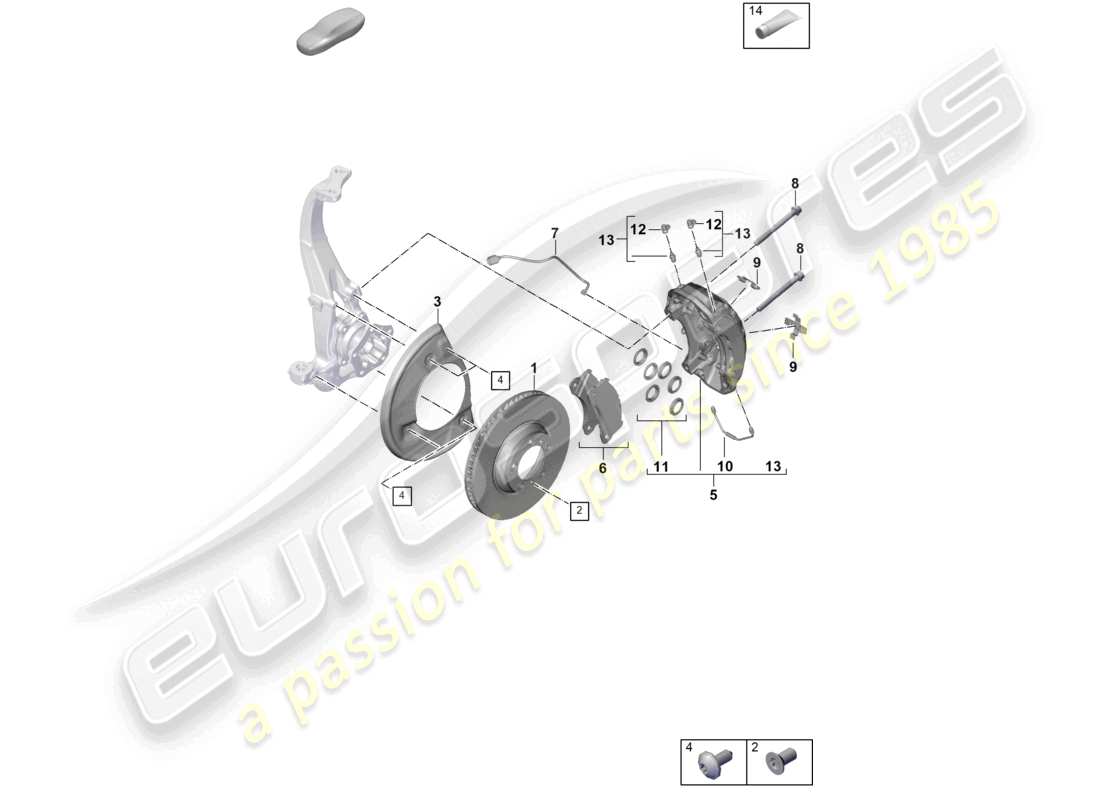 porsche 2024 (cayenne e3 pa) disc brake 20 front axle red part diagram