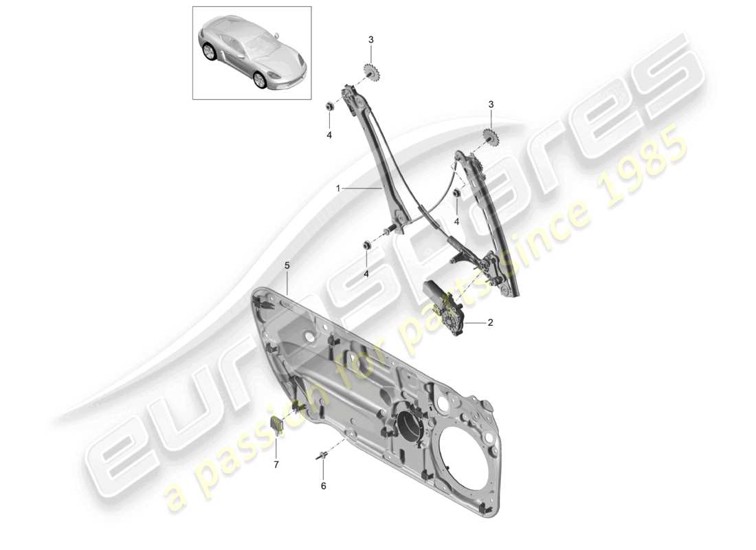 porsche 2026 (718 cayman) window regulator parts diagram