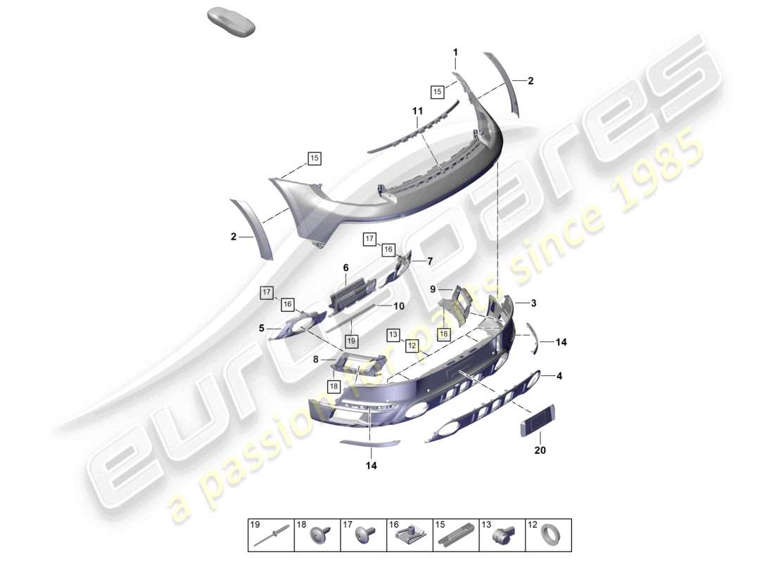 porsche 2021 (992-1) bumper rear 911 dakar with: accessories part diagram