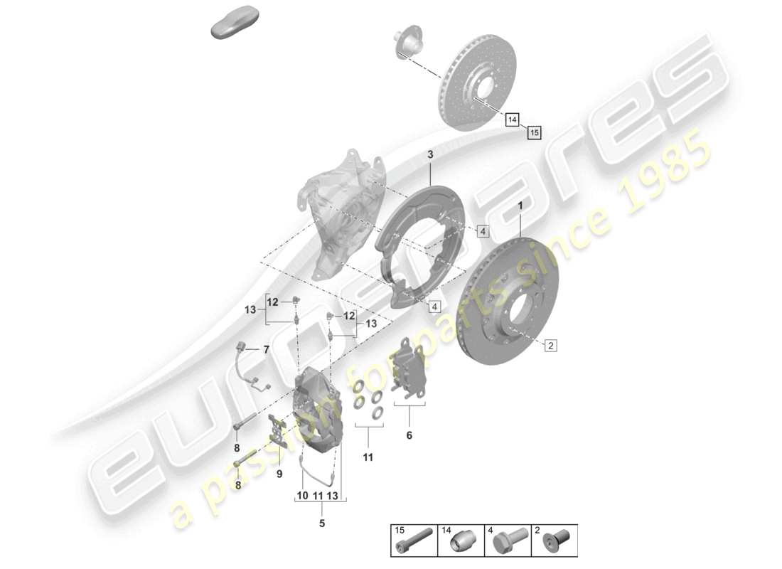 porsche 2026 (992-2 turbo / s) disc brake rear axle yellow ------------------------------ parts diagram