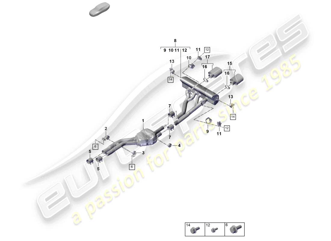 porsche 2024 (cayenne e3 pa) exhaust system sport version front silencer rear silencer tailpipe part diagram
