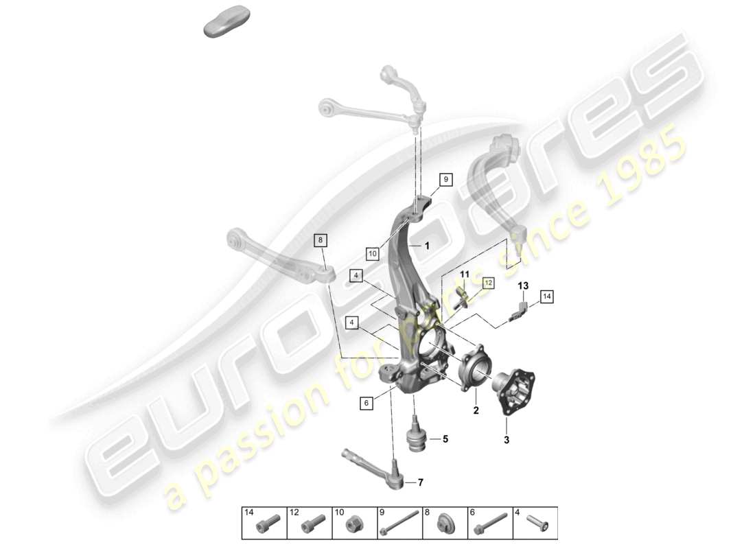 porsche 2023 (cayenne e3 pa) wheel carrier swivel mounting wheel hub front axle part diagram