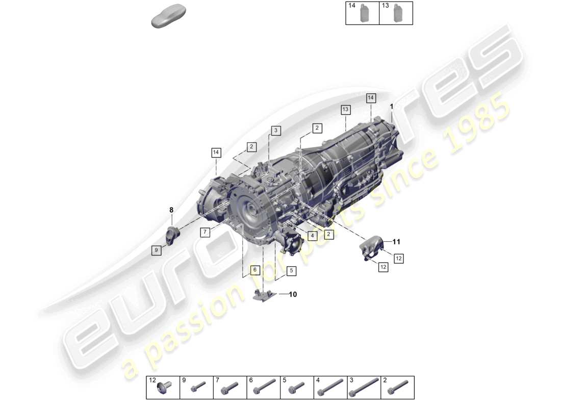 porsche 2023 (cayenne e3 pa) 8-speed automatic gearbox for vehicles with hybrid drive mounting parts for engine and transmission part diagram