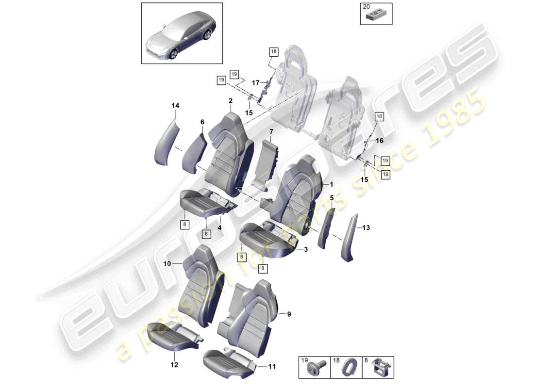 porsche 2023 (panamera 971-2) seat rear standard seat sport version foam part backrest covers seat covers parts diagram