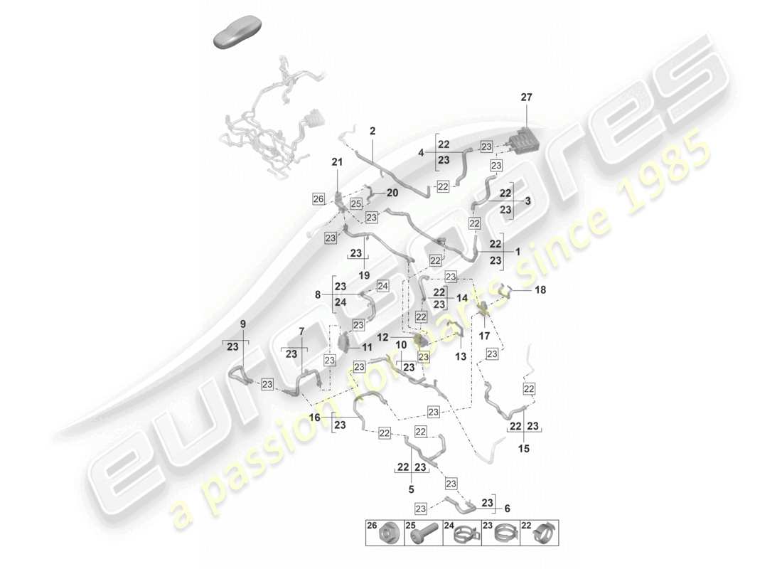porsche 2023 (panamera 971-2) heating, air cond. system front for vehicles with hybrid drive for vehicles with auxiliary heater parts diagram