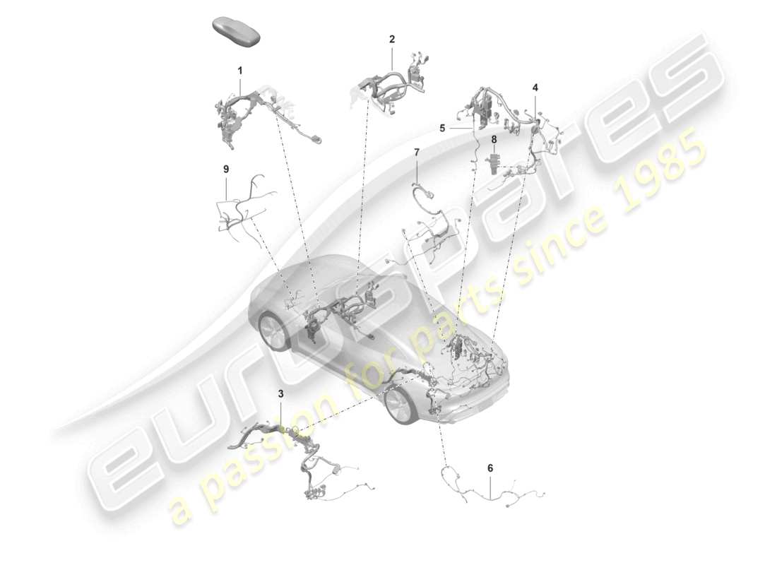 porsche 2020 (taycan 9j1-1) part section wiring harness for passenger compartment rear lid tyre pressure control system temperature sensor for coolant circuit part diagram