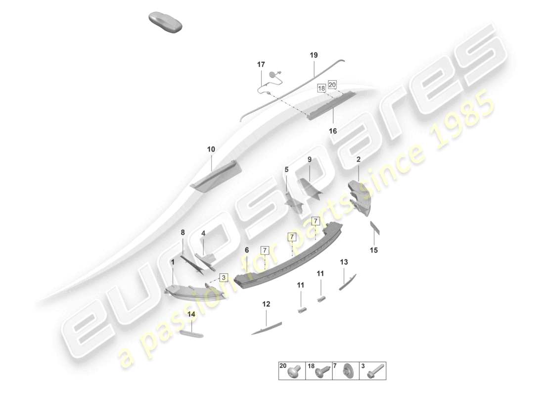 porsche 2023 (taycan 9j1-1) rear light additional brake light licence plate light parts diagram