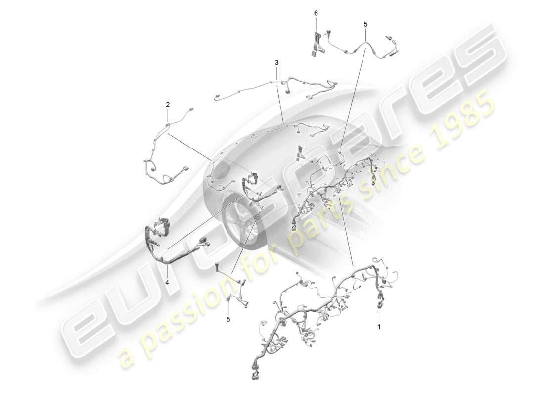 porsche 2023 (718 cayman) wiring looms front dashboard trim steering front axle differential part diagram