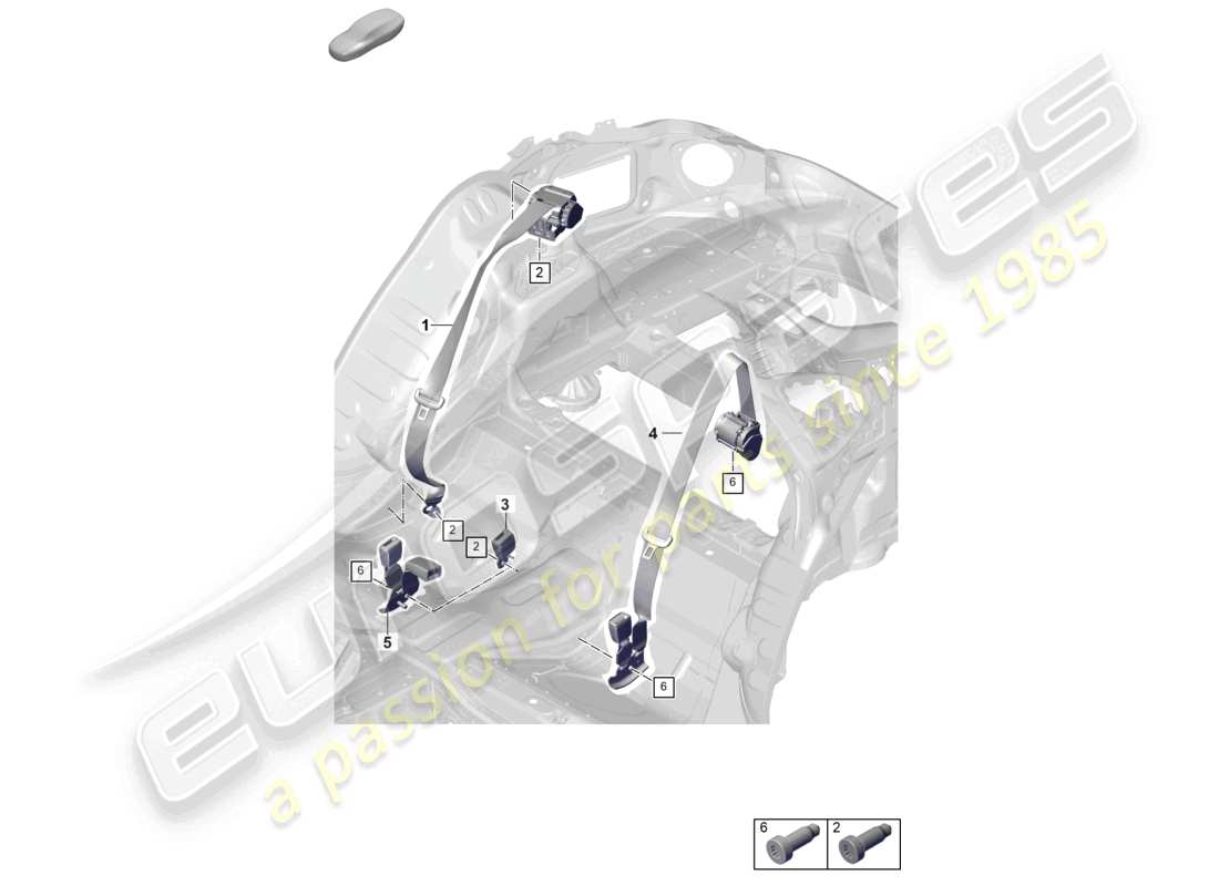 porsche 2025 (panamera 976) seat belt with rear belt tensioner unit parts diagram