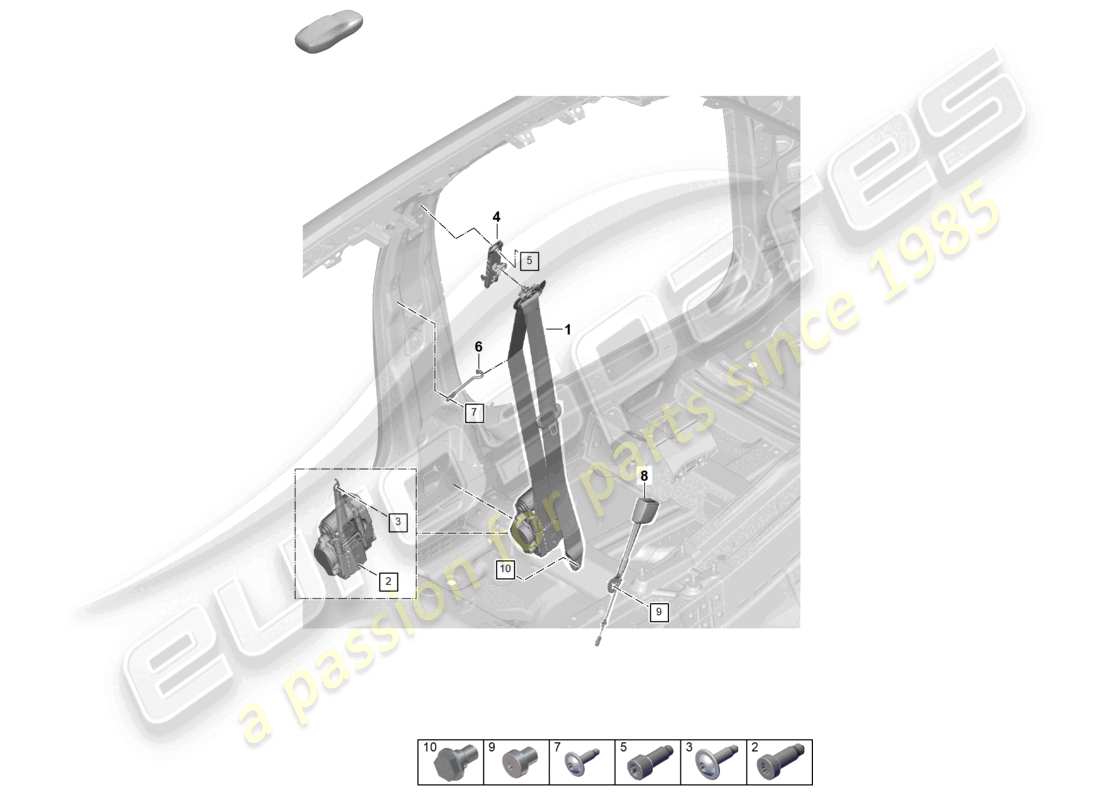 porsche 2025 (panamera 976) three-point safety belt front belt latch parts diagram