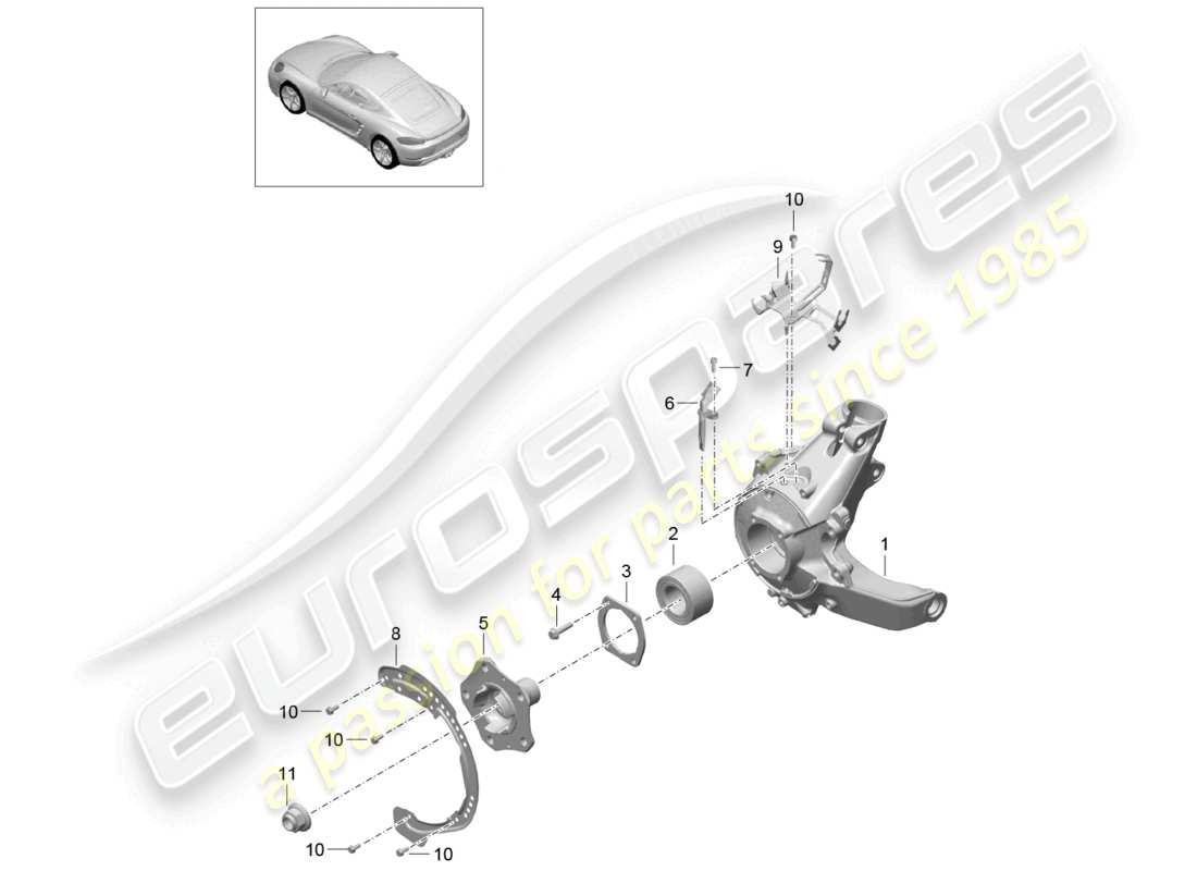 porsche 2022 (718 cayman) rear axle wheel carrier wheel hub part diagram
