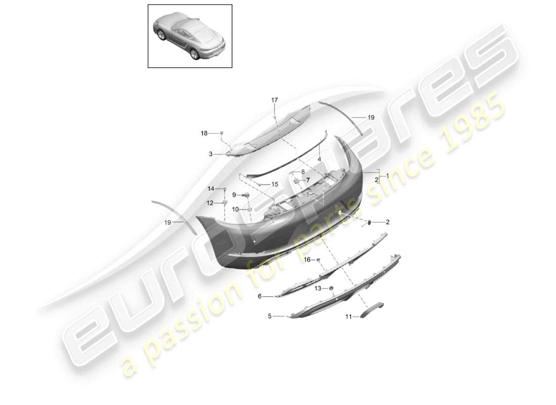porsche 2021 (718 cayman) bumper rear sport design package parts diagram