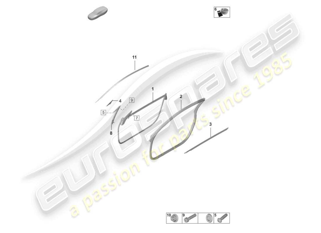 porsche 2022 (992-1 turbo / s) door seal moldings coupe parts diagram