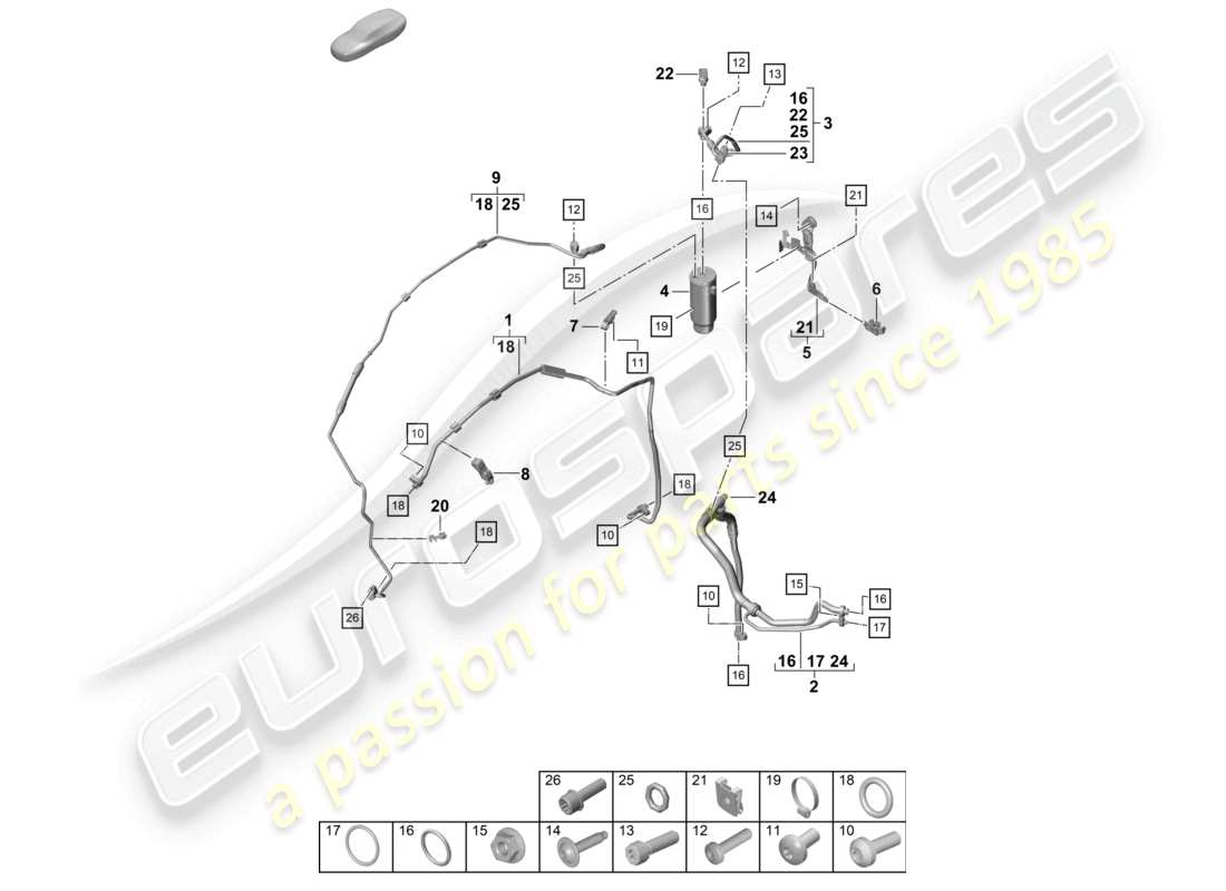 porsche 2025 (992-2 turbo / s) air conditioning lhd refrigerant line (expansion valve >drier) parts diagram