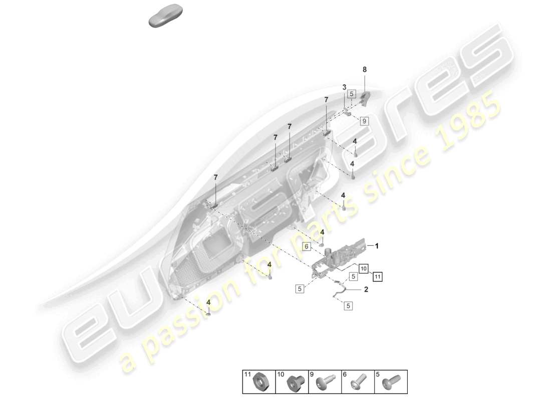 porsche 2022 (992-1 gt3/rs/st) door panel fasteners accessories parts diagram
