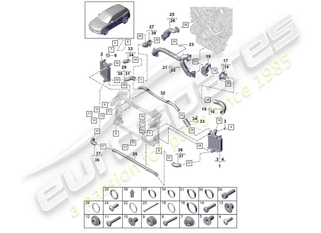porsche 2021 (cayenne e3 9ya/9yb) charge air cooler pressure pipe throttle valve adapter part diagram