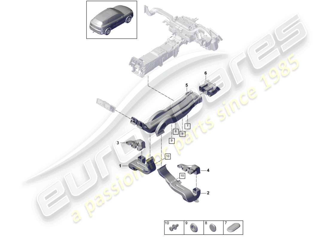 porsche 2021 (cayenne e3 9ya/9yb) air guide air conditioning 2-zonen passenger compartment part diagram