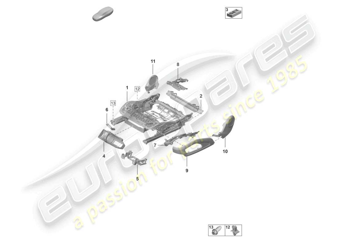 porsche 2023 (992-1 turbo / s) seat frame accessories sundry parts diagram