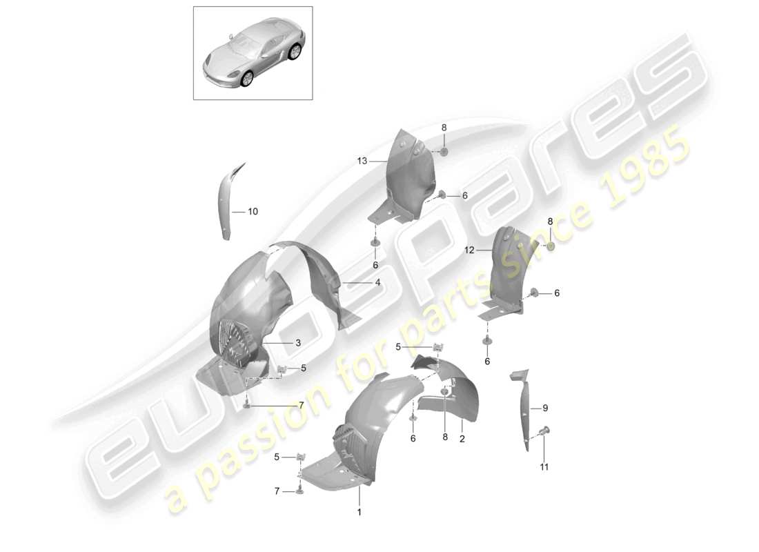 porsche 2026 (718 cayman) trims wheel housing parts diagram