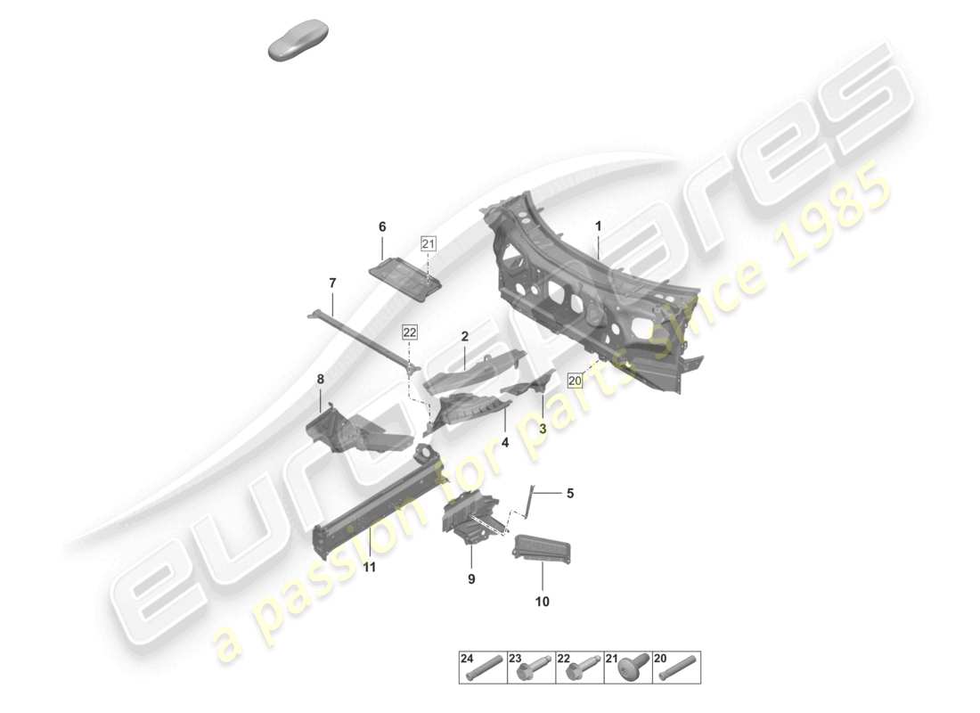 porsche 2022 (992-1 turbo / s) front end firewall side member individual parts parts diagram
