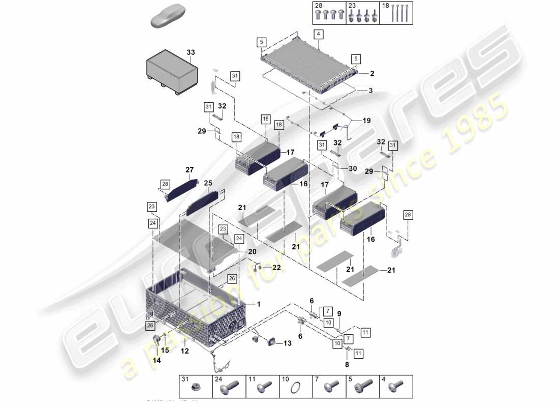 porsche 2025 (cayenne e3 pa) hybrid battery upper individual parts part diagram