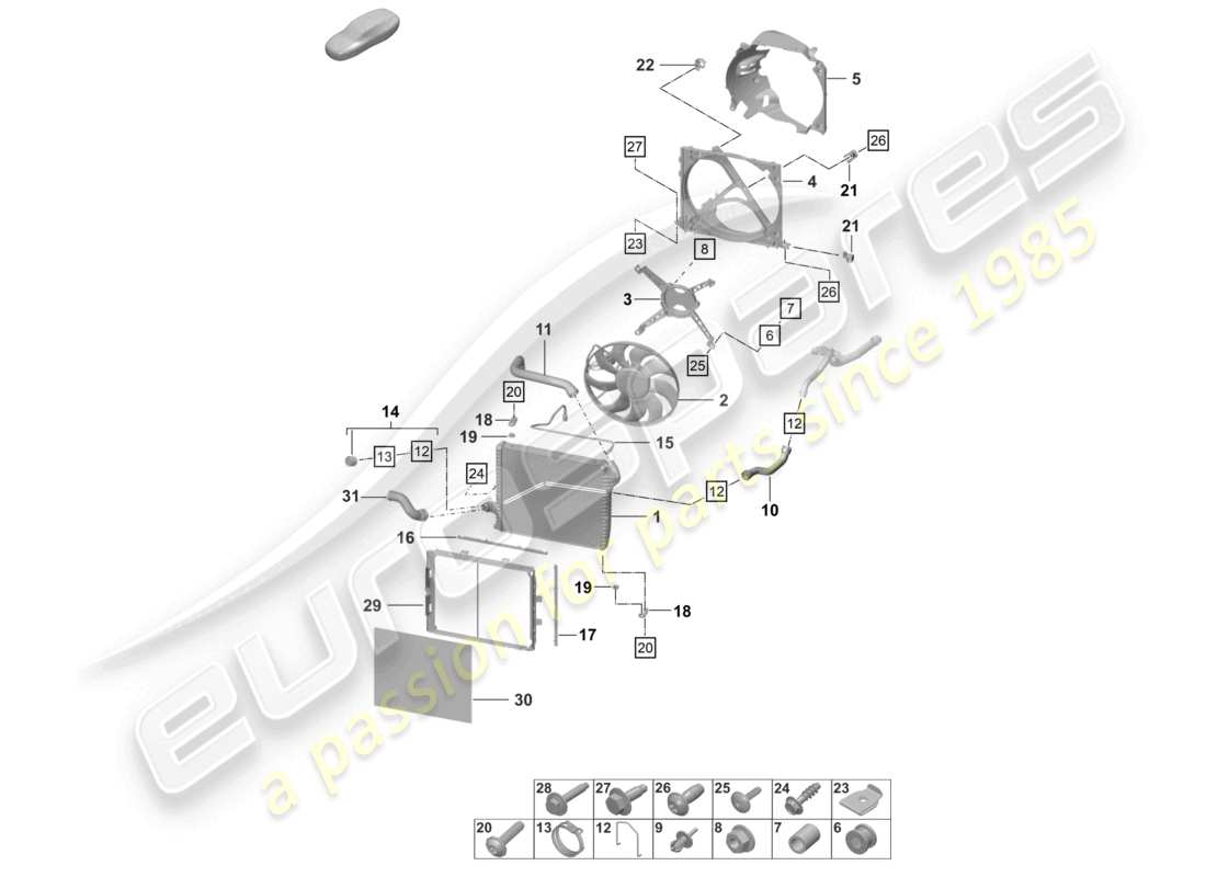 porsche 2026 (992-2 gt3) cooler for coolant front radiator fan parts diagram