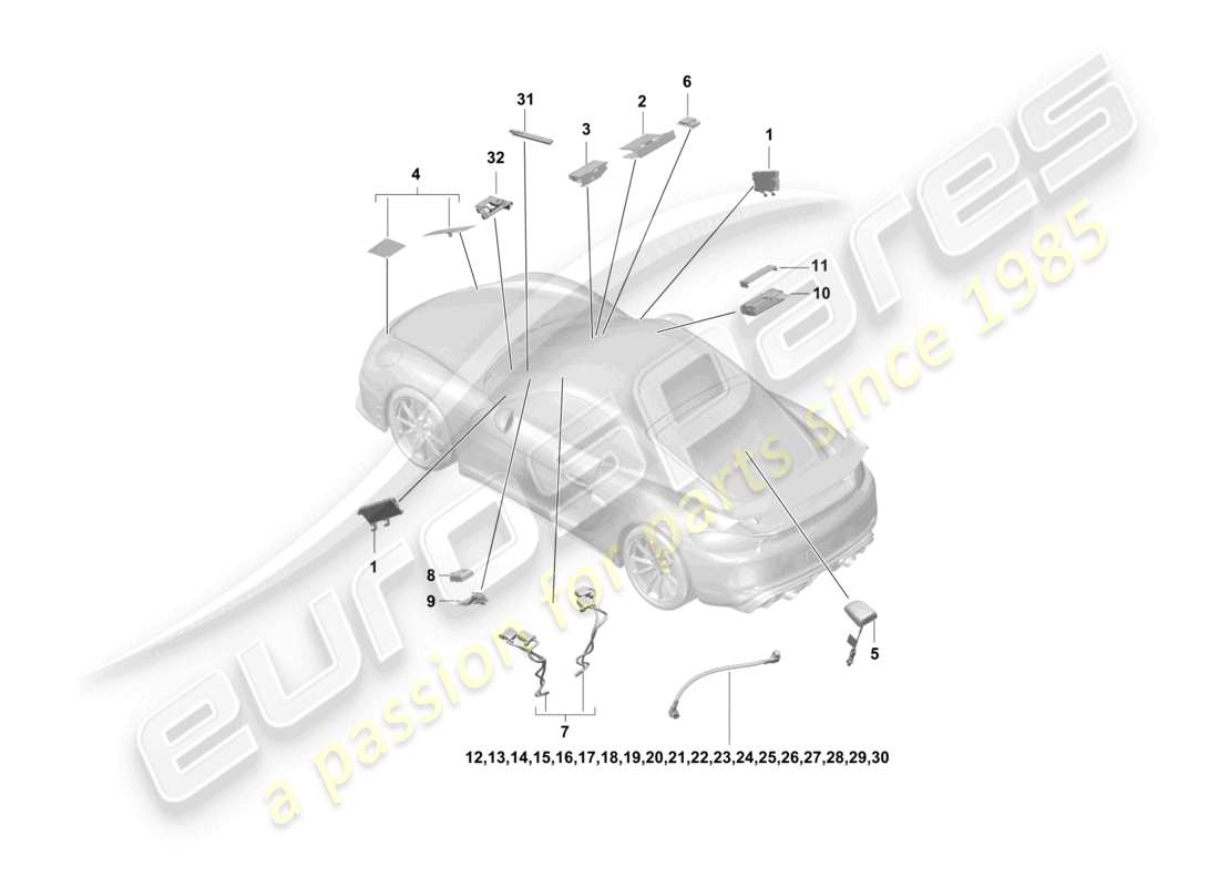 porsche 2022 (718 cayman gt4) aerial single wire part diagram