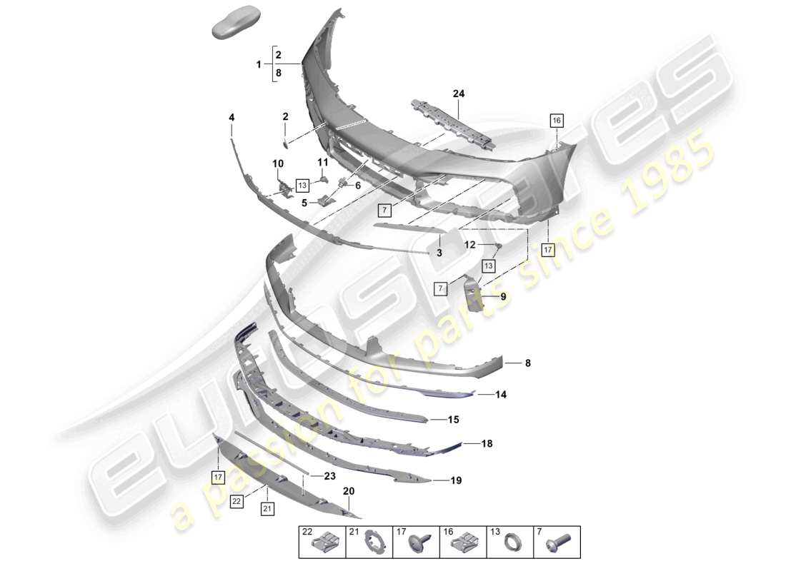 porsche 2022 (992-1 turbo / s) bumper sport classic parts diagram