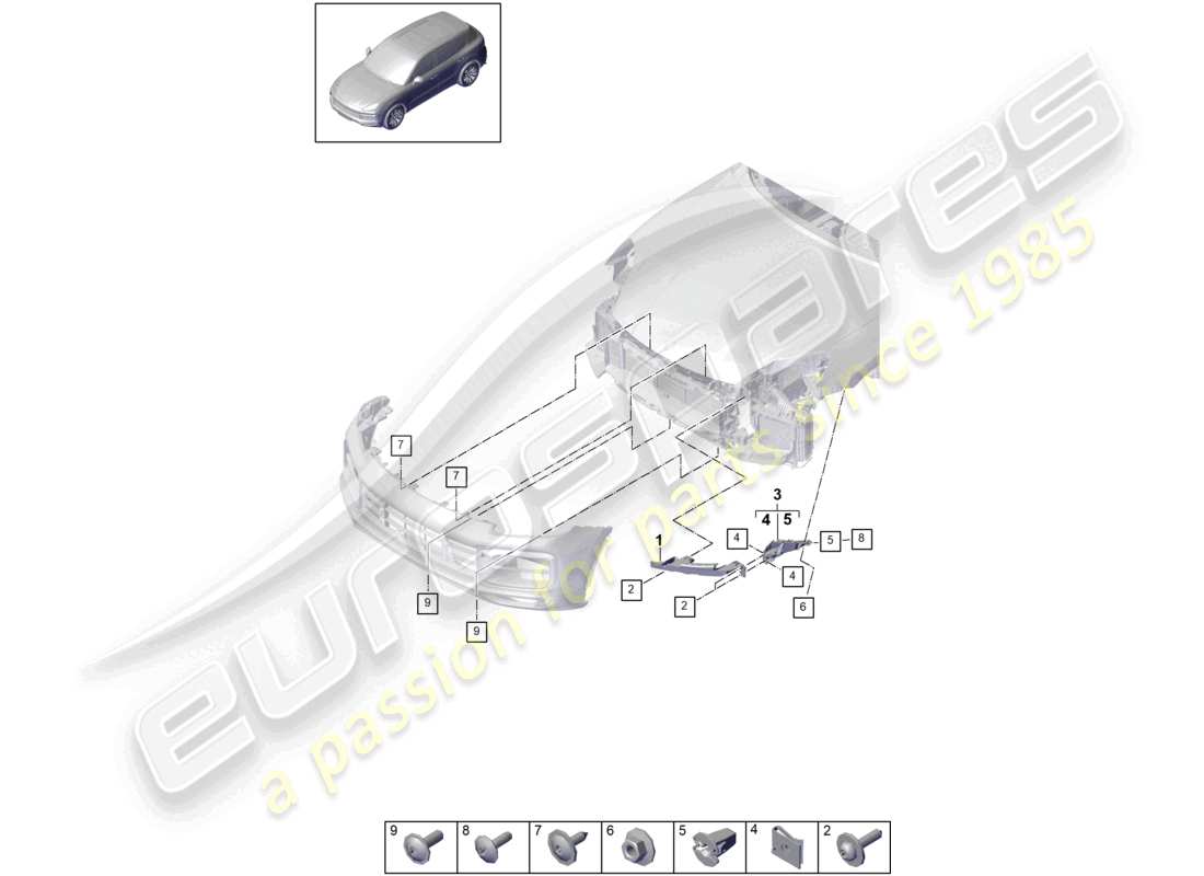 porsche 2021 (cayenne e3 9ya/9yb) fasteners front bumper part diagram