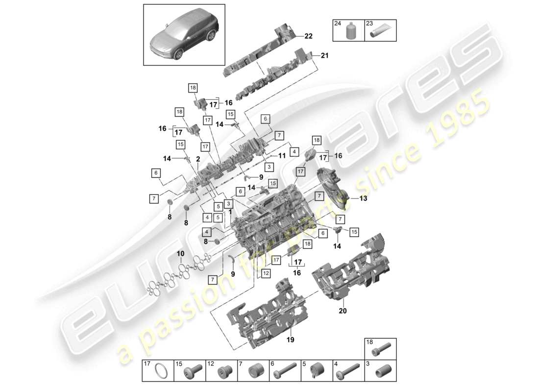 porsche 2024 (cayenne e3 9ya/9yb) cylinder head cover sound absorber accessories parts diagram