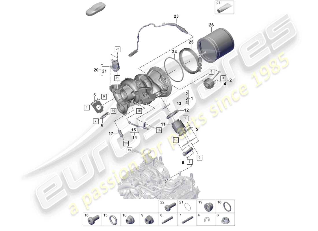 porsche 2025 (cayenne e3 pa) exhaust gas turbocharger exhaust manifolds lambda probe part diagram