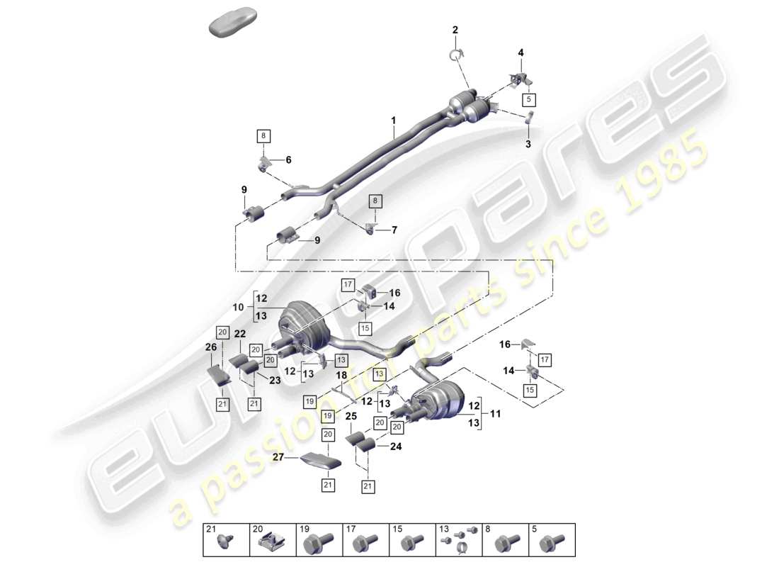 porsche 2025 (panamera 976) exhaust system front silencer rear silencer tailpipe parts diagram
