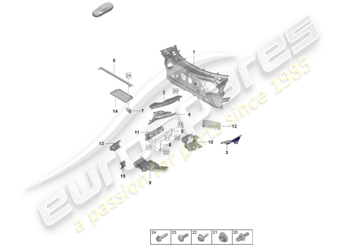 porsche 2023 (992-1 gt3/rs/st) front end firewall individual parts parts diagram