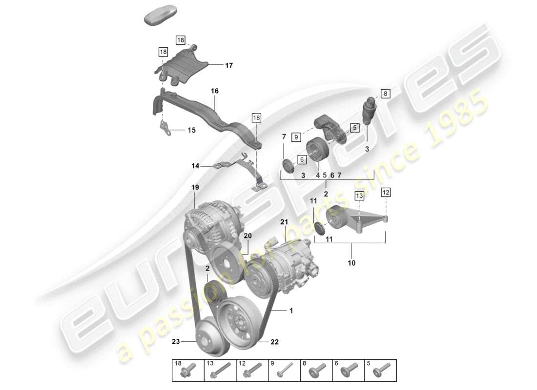 porsche 2022 (992-1 turbo / s) poly-v-belt belt tensioner damper parts diagram