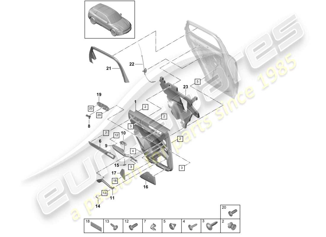 porsche 2021 (cayenne e3 9ya/9yb) door panel rear leather part diagram