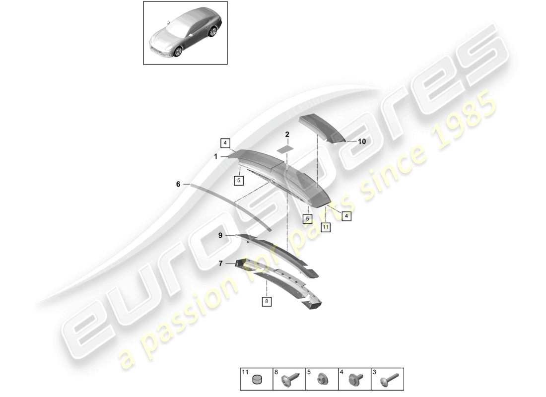 porsche 2021 (panamera 971-1) rear spoiler 2d+ spoiler part diagram