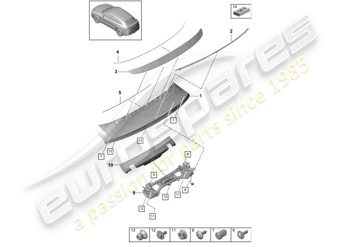 porsche 2021 (cayenne e3 9ya/9yb) rear spoiler coupe part diagram